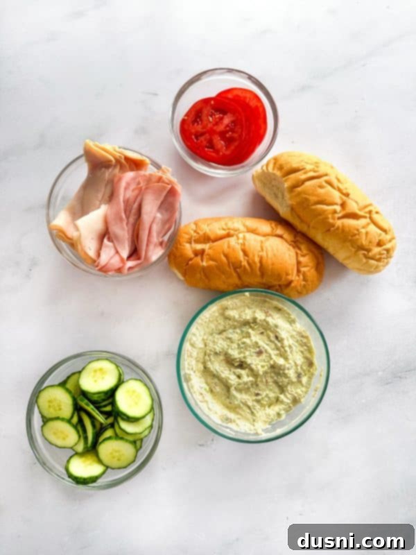 Ingredients for the bacon veggie sandwich spread laid out.