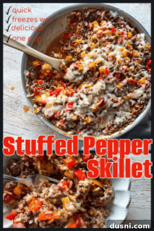One-Pan Stuffed Peppers 11 Stuffed Pepper Skillet in a pan on a wooden background