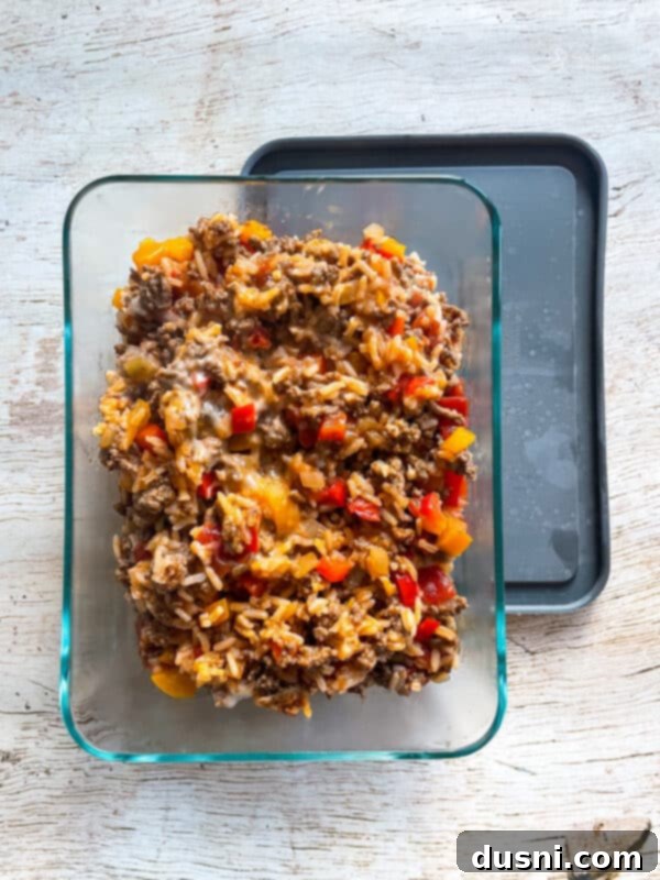 One-Pan Stuffed Peppers 12 Stuffed Pepper Skillet with a rustic background