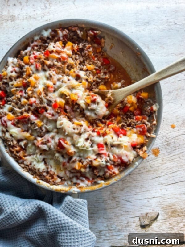 One-Pan Stuffed Peppers 5 Stuffed Pepper Skillet with melted cheese