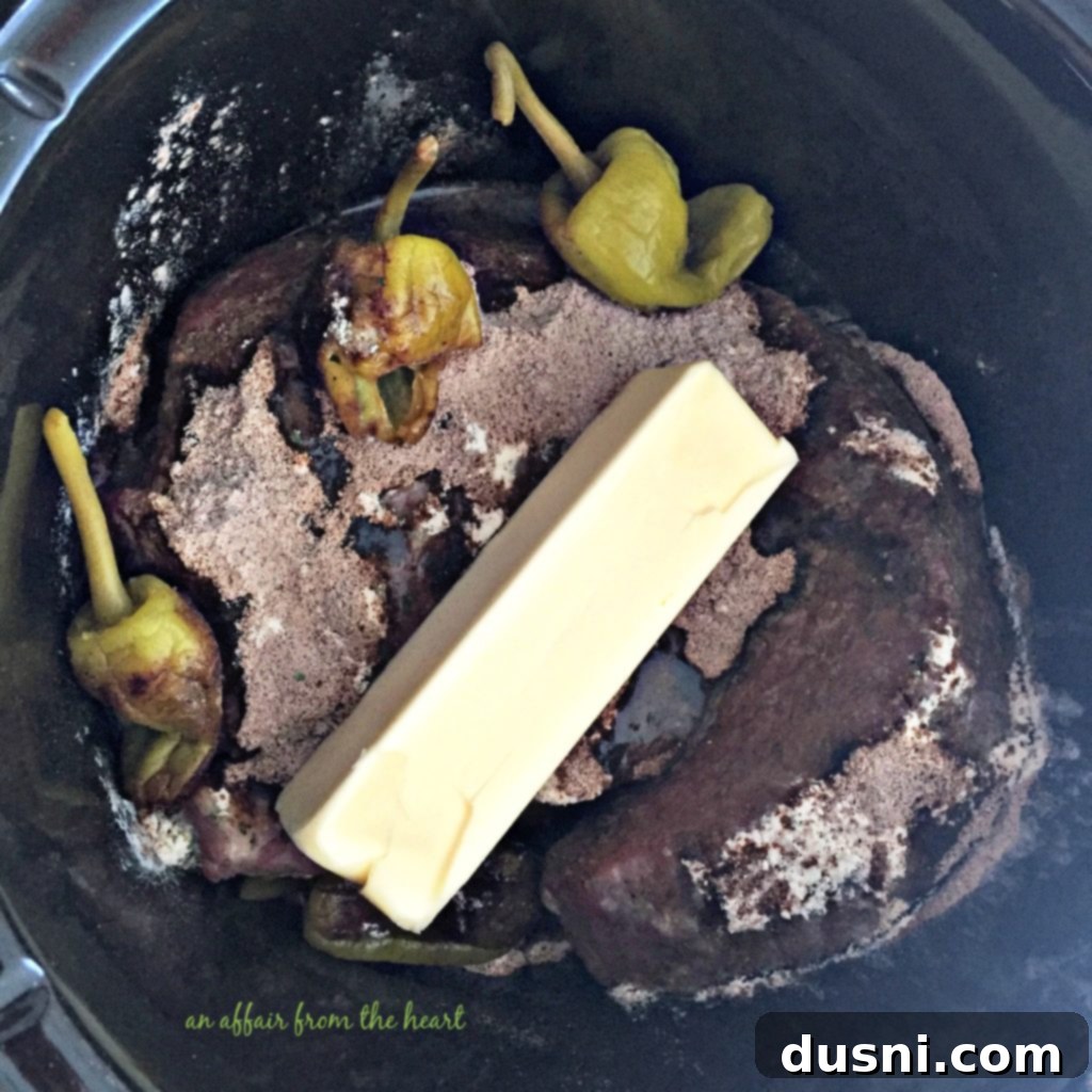 Mississippi Crock Pot Roast - An Affair from the Heart with a side of mashed potatoes