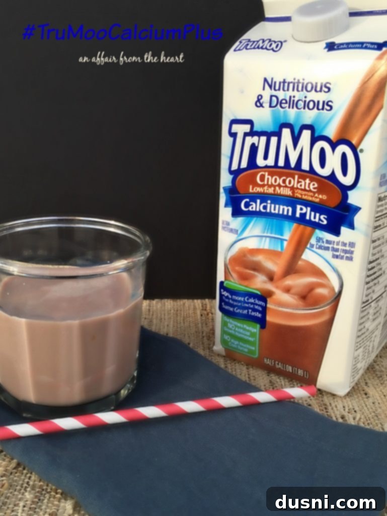 TruMoo Calcium Plus Chocolate Milk bottle, highlighting its nutritional benefits and delicious taste for kids