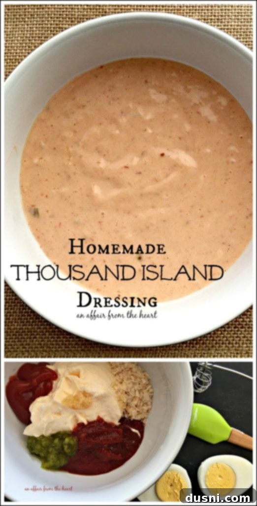 Whip Up Your Own Thousand Island Dressing 5 A large, inviting bowl of Homemade Thousand Island Dressing, with a serving spoon and fresh ingredients scattered around. Perfect for sharing.