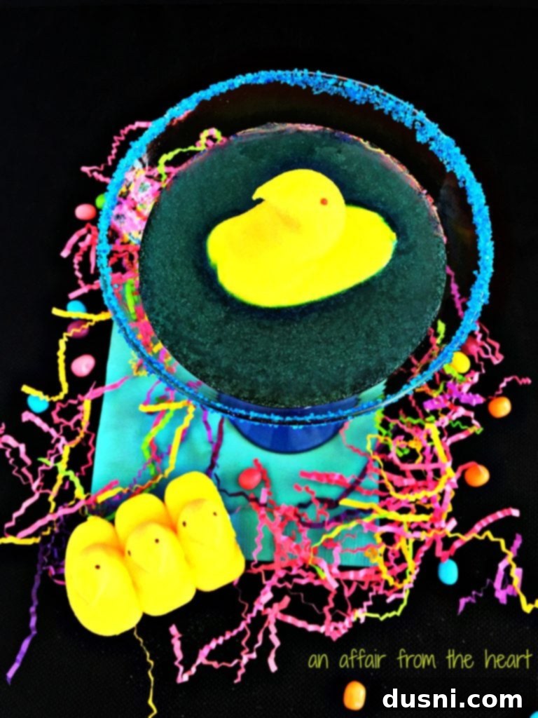 Close-up of a Peep Tart Martini with a lime-sugar rim