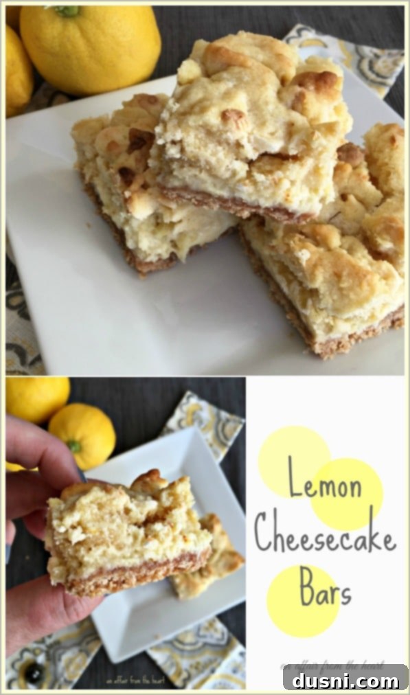 Zesty Lemon Cheesecake Bars 3 Close-up of a Lemon Cheesecake Bar, showcasing the distinct layers of crust, cheesecake, and cookie topping.