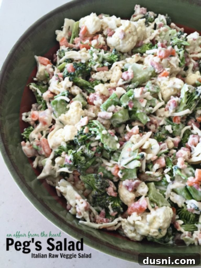 Vibrant Italian Garden Salad 16 A vibrant close-up of Peg's Salad - Italian Raw Veggie Salad, showing all ingredients.