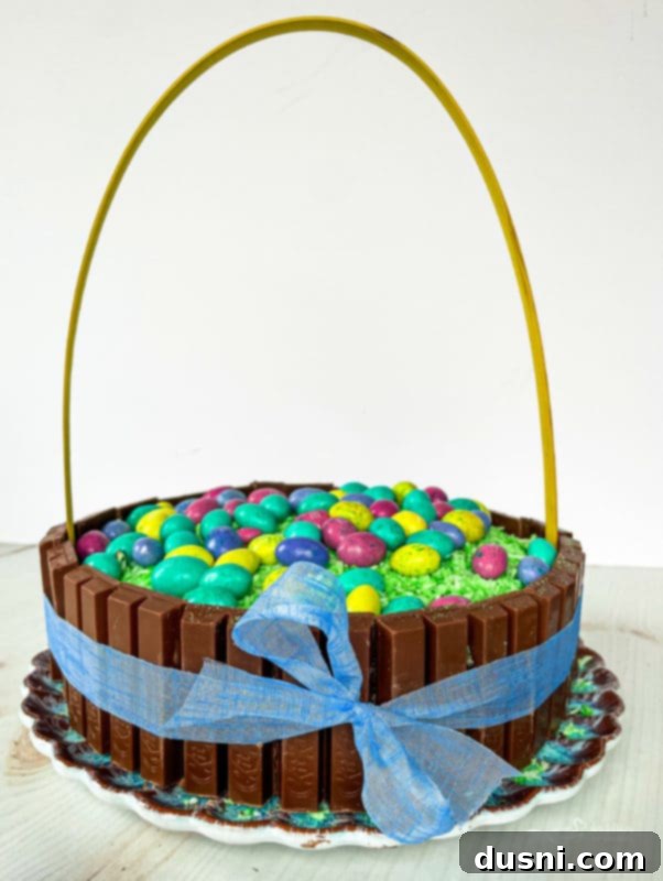 Kit Kat Easter Basket Cake 9 Blue ribbon around Easter Cake
