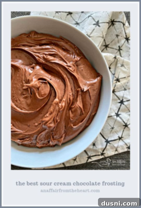 Ultimate Sour Cream Chocolate Frosting 3 Close-up of the smooth, rich sour cream chocolate frosting