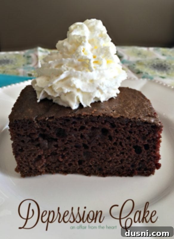 Simple Comfort Bake 16 Side view of Depression Cake on a white plate