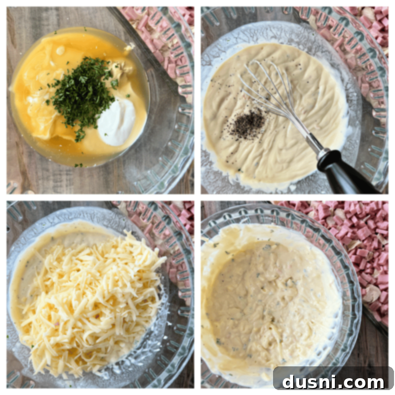 Ingredients for the creamy sauce being mixed in a bowl