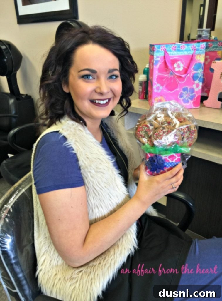 Whip Up a Sweet Cookie Bouquet 3 Daughter holding homemade cookie bouquet gift