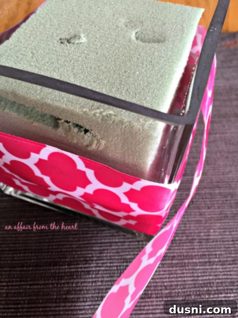 Whip Up a Sweet Cookie Bouquet 7 Homemade Cookie Bouquet vase with floral foam and ribbon