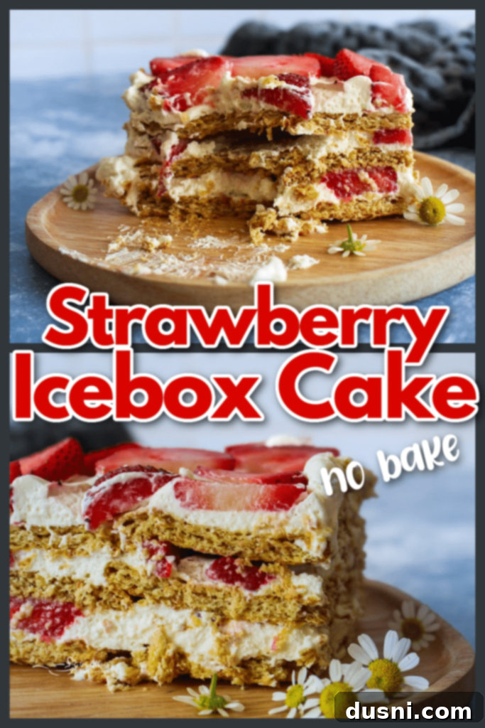 Pinterest graphic for Strawberry Icebox Cake