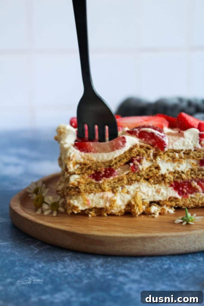 Full Old Fashioned Strawberry Icebox Cake in a baking dish