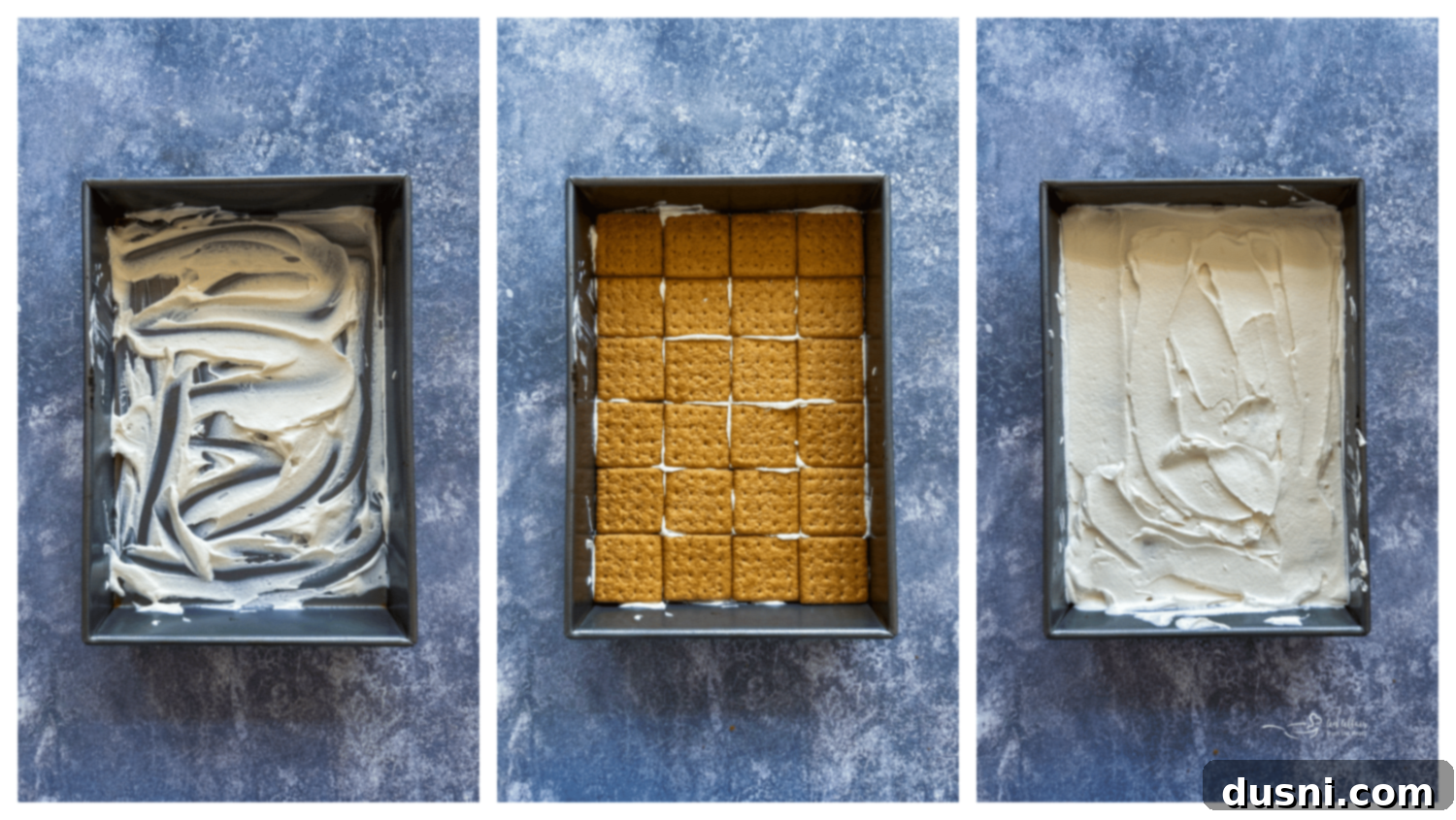 First layer of graham crackers in a baking dish