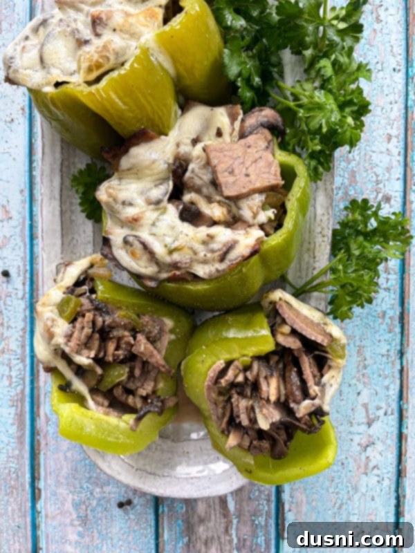 Loaded Philly Cheese Steak Peppers 18 stuffed peppers with philly cheesesteak and garnishes