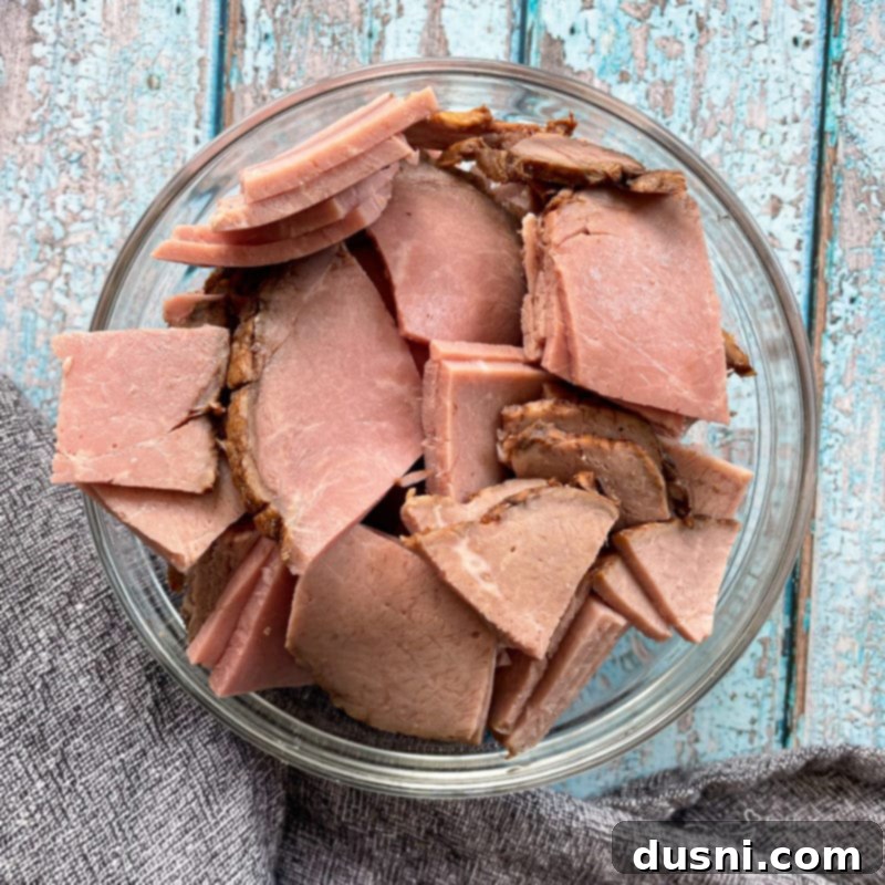 Loaded Philly Cheese Steak Peppers 8 sliced roast beef in a bowl