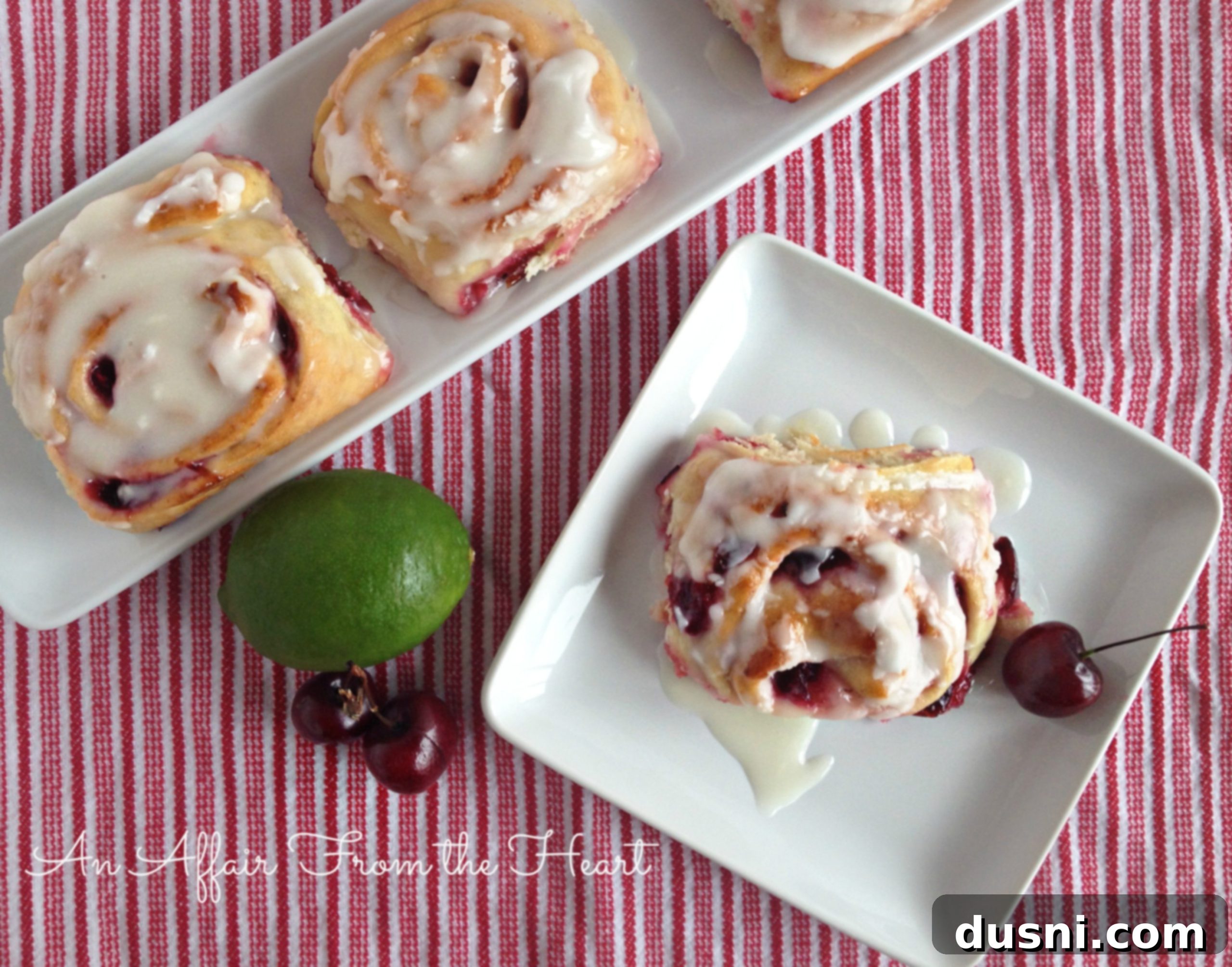 Plate of vibrant Cherry Limeade Sweet Rolls, a delightful alternative to cinnamon rolls