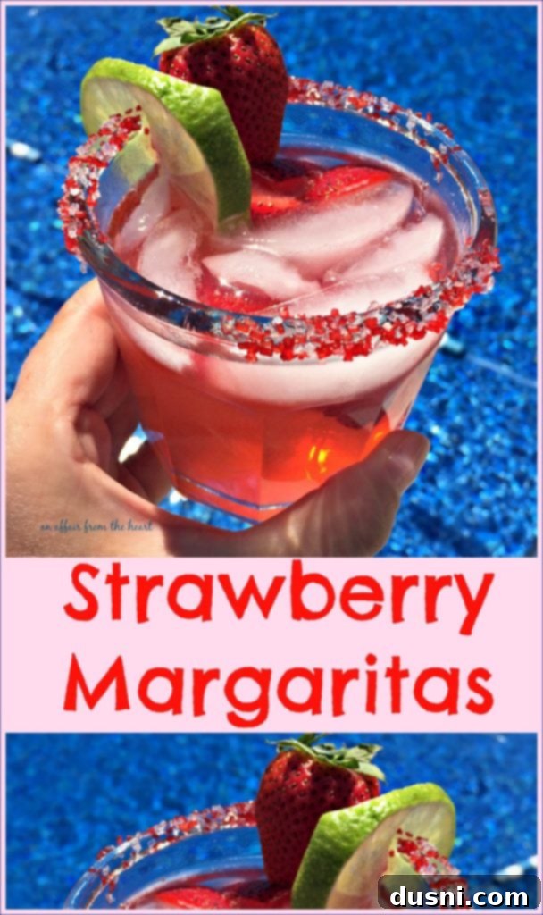 Summertime Strawberry Margaritas 3 Sauza Strawberry Margaritas ready to be poured