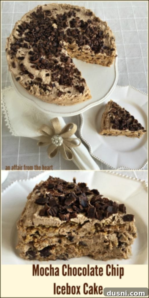 Chilled Mocha Chocolate Chip Delight 4 Mocha Chocolate Chip Icebox Cake with a fork, ready to be enjoyed. An Affair from the Heart.