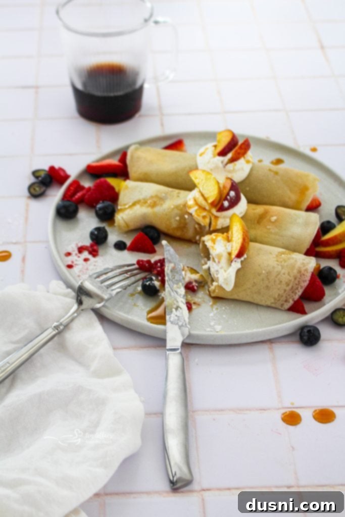 Golden Crepes Topped with Summer Fruits 13 Sweet Crepes with Summer Fruits for Pinterest