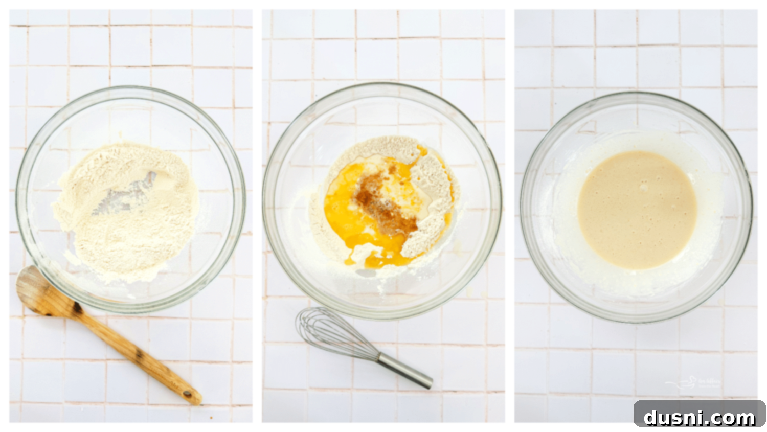 Golden Crepes Topped with Summer Fruits 8 Step-by-step image of making crepe batter