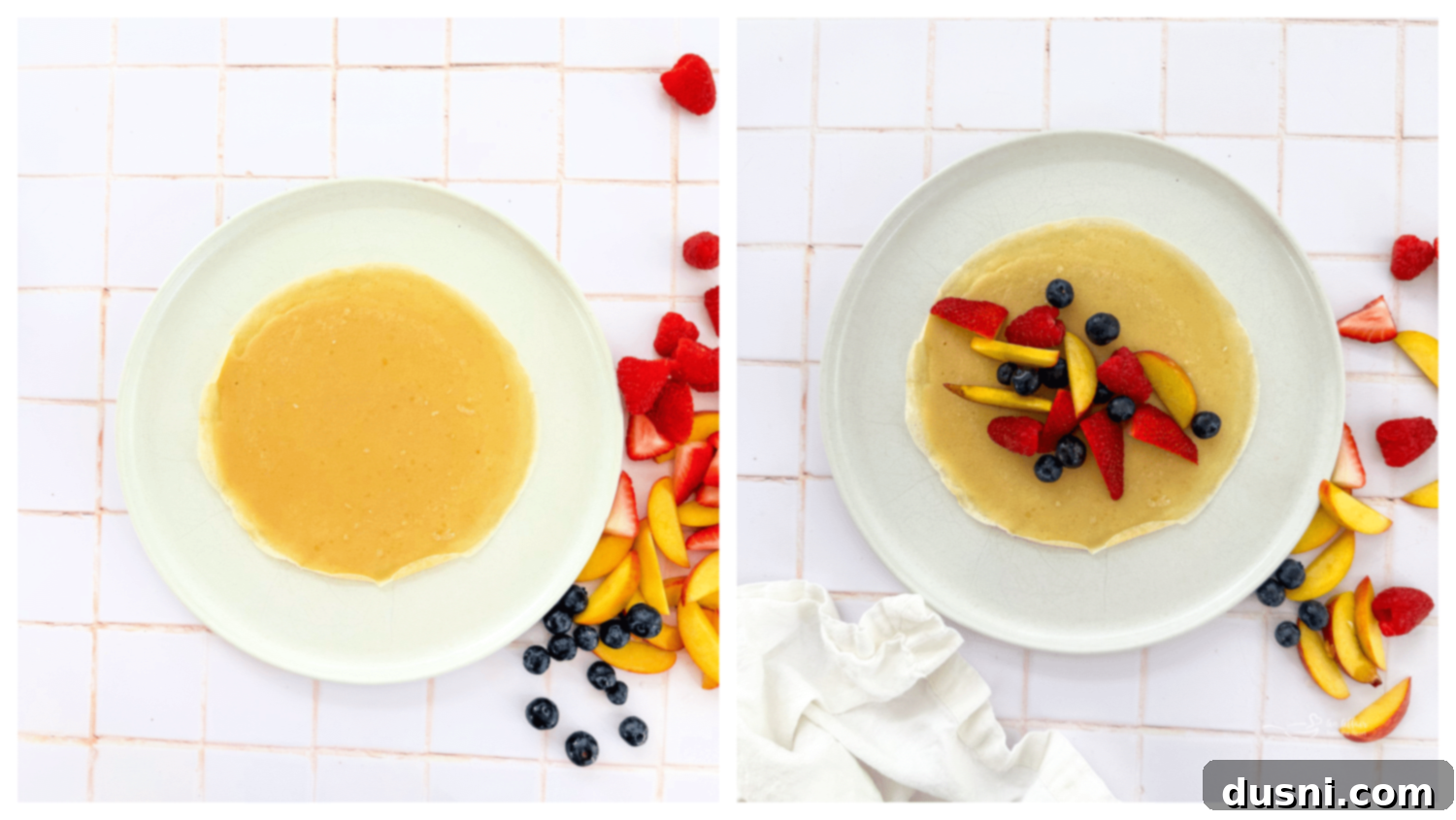 Golden Crepes Topped with Summer Fruits 10 Filling a crepe with fresh fruit