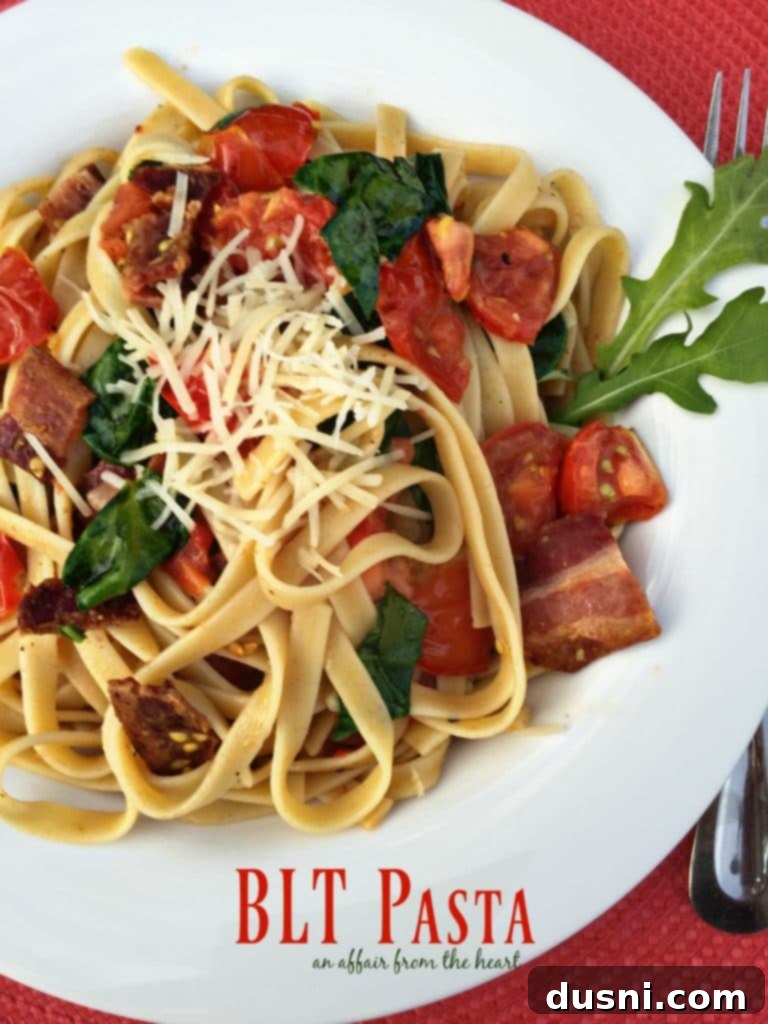 BLT Pasta with fresh tomatoes and basil