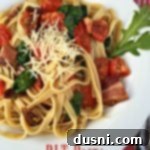 BLT Pasta in a white bowl