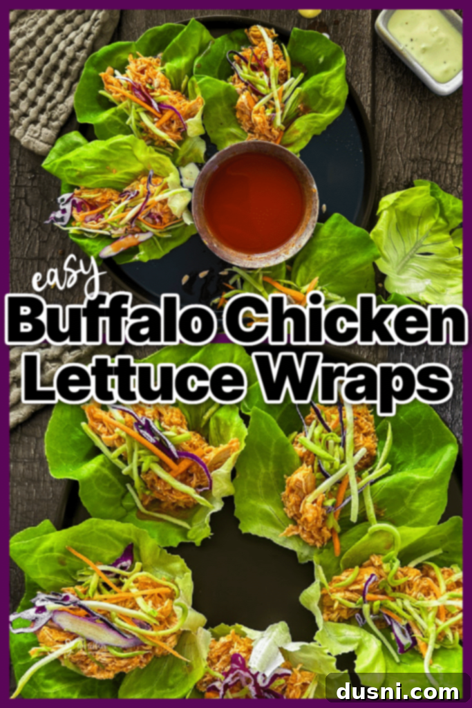 Spicy Buffalo Chicken Lettuce Cups 12 Buffalo Chicken Lettuce Wraps arranged on a white plate