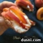 Close up of a Peaches 'n Cream Taco with text 