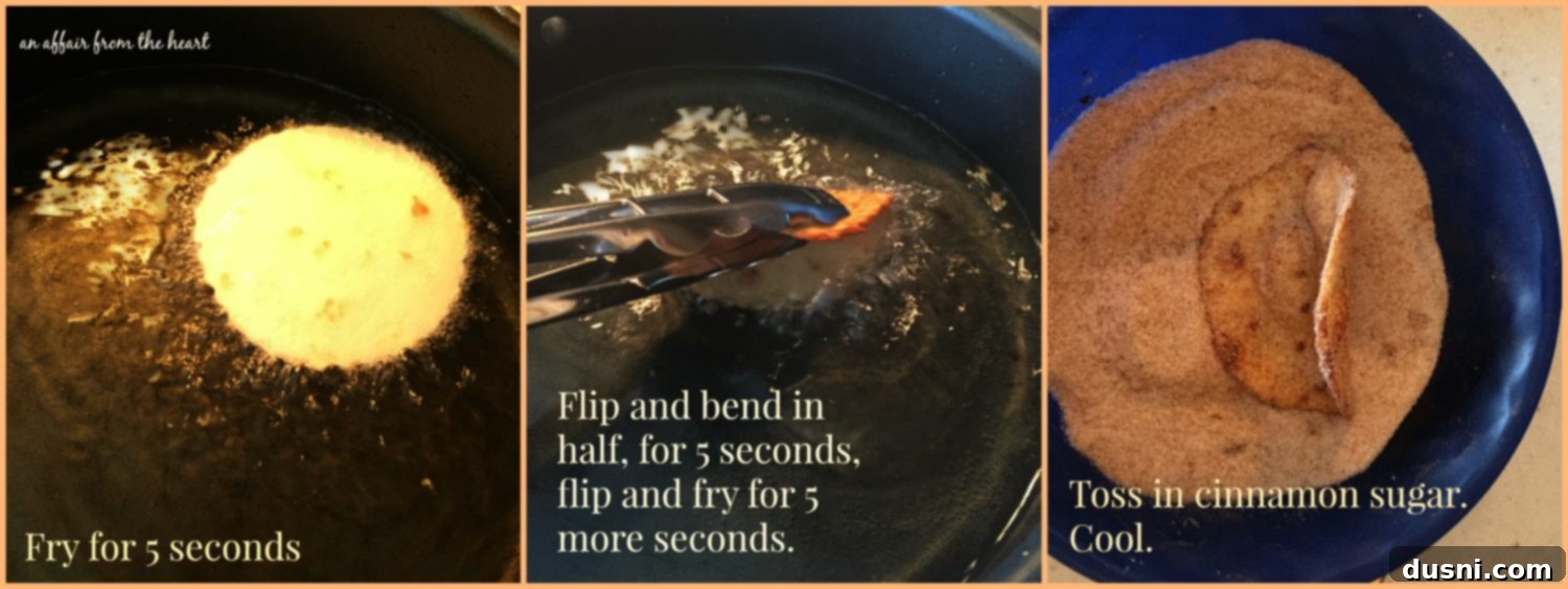 Preparing cinnamon sugar taco shells for filling