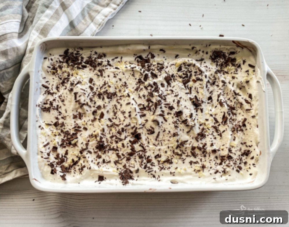 Ultimate Chocolate Pudding Dream Cake 11 The finished Chocolate Pudding Poke Cake, beautifully garnished with chocolate chips and ready to be served.