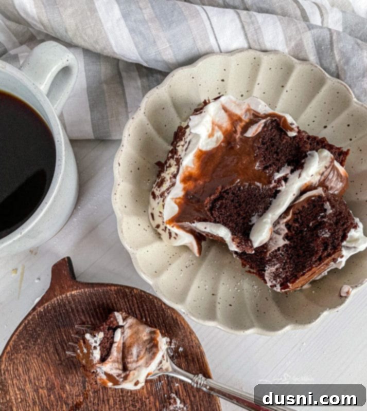 Ultimate Chocolate Pudding Dream Cake 16 Close-up of the poked holes in a chocolate cake, showing the perfect spacing and depth for pudding infusion.