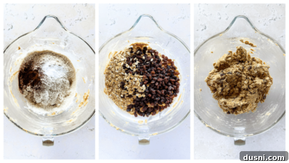 Grandma Jane's Signature Oatmeal Raisin Treats 8 Oatmeal raisin cookie dough in a mixing bowl