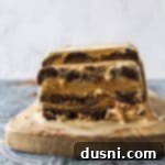 Close up of the layers in the Coffee & Donuts Ice Cream Cake.