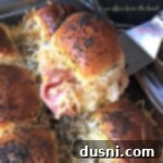 Close up of a Baked Roast Beef Slider with Horseradish Sauce