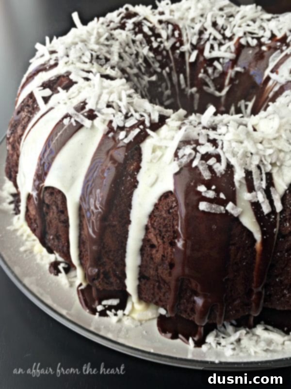 A rich Chocolate Macaroon Tunnel Cake, a favorite for coconut lovers.