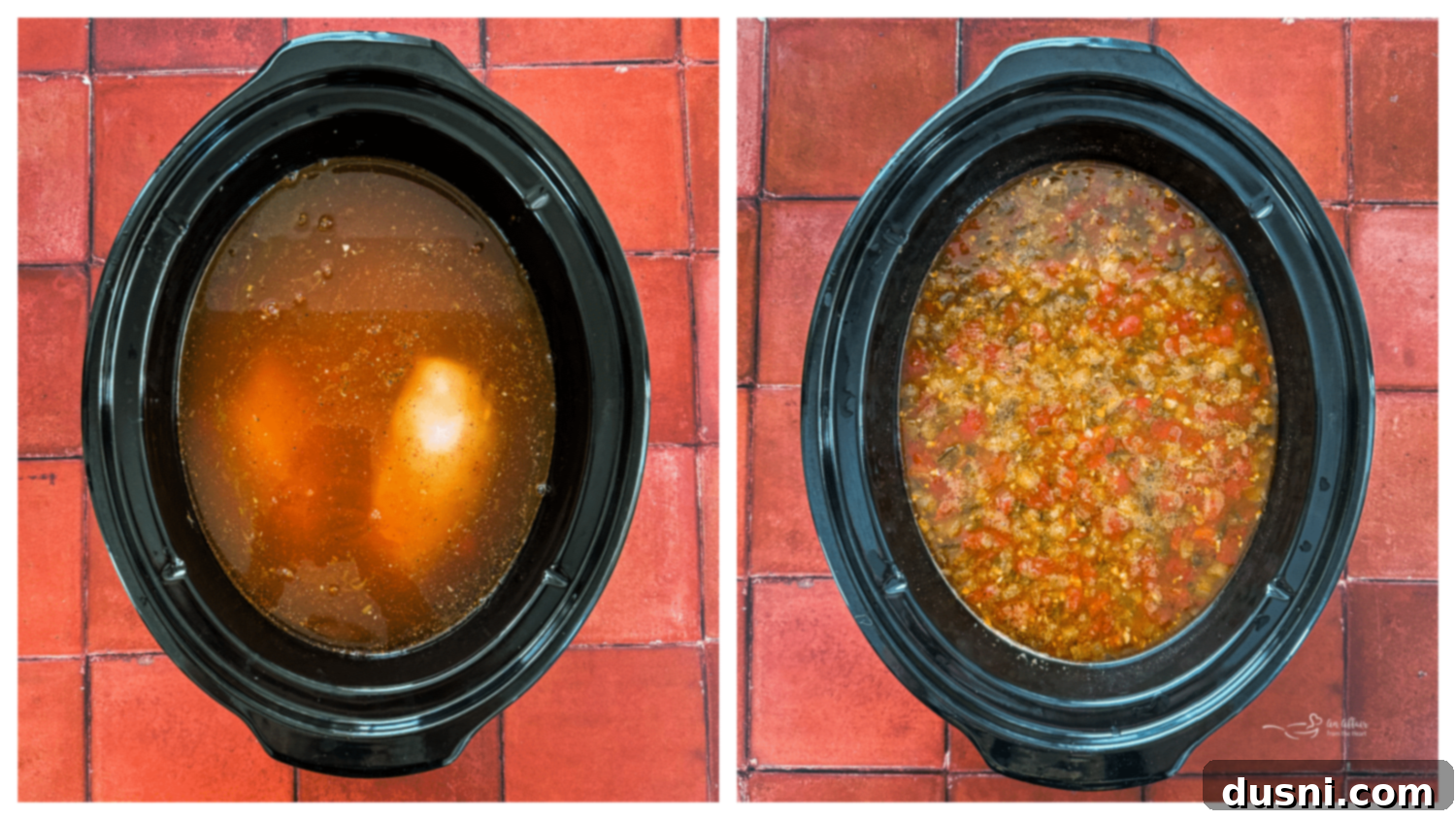 Ingredients being added to the slow cooker