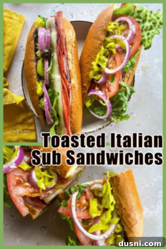 Crispy Italian Sub Melts 15 A perfectly assembled Toasted Italian Sub Sandwich, ready to be enjoyed