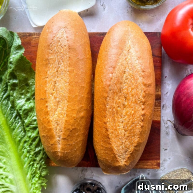 Crispy Italian Sub Melts 8 Hoagie buns and various uncut toppings for Italian subs