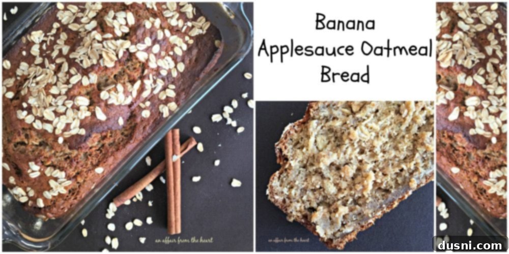 Harvest Banana Oat Loaf 3 Close-up of a slice of Banana Applesauce Oatmeal Bread, showing the moist texture and oats
