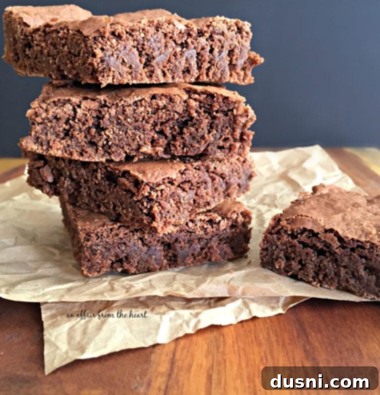 Grandma's Classic Fudgy Brownies 2 Old Fashioned Brownies - A delicious stack of homemade brownies