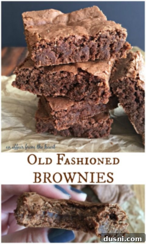Grandma's Classic Fudgy Brownies 3 Old Fashioned Brownies - An Affair from the Heart - close up of a brownie square