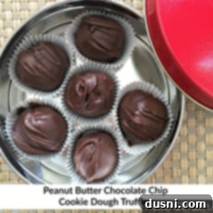 Animated GIF of Peanut Butter Chocolate Chip Cookie Dough Truffles being drizzled with chocolate