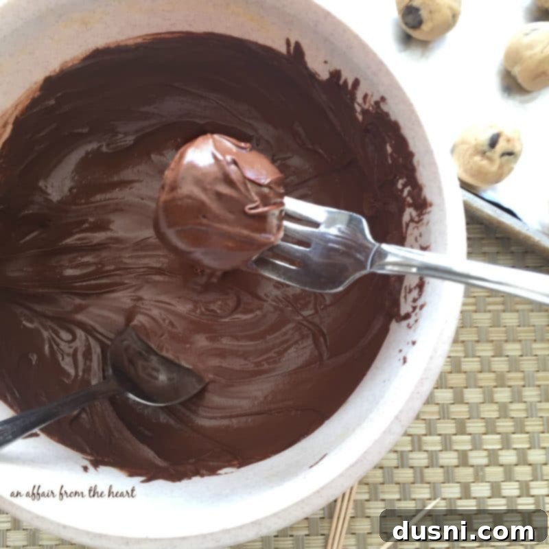 Chilled cookie dough balls ready for dipping