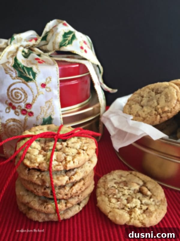 Golden Toffee Crunch Cookies 12 Stack of Butter Brickle Cookies beautifully tied with a festive ribbon, ideal for gifting