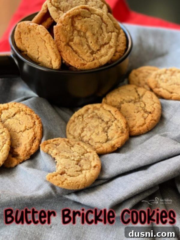 Golden Toffee Crunch Cookies 17 A beautifully presented plate of Butter Brickle Cookies, suitable for holiday gatherings