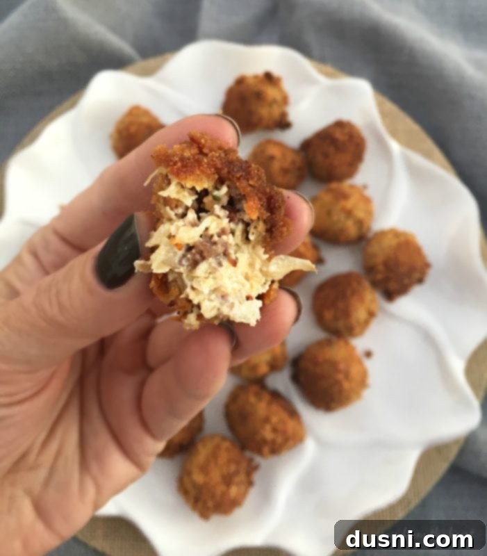 Zesty Cabbage Croquettes 6 Sauerkraut Balls arranged on a serving plate with a light garnish