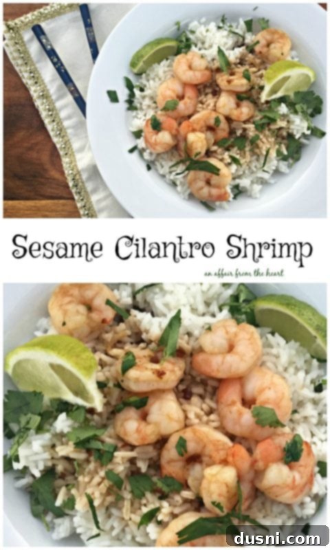 Zesty Sesame Cilantro Shrimp 3 Sesame Cilantro Shrimp with a side of rice and fresh lime